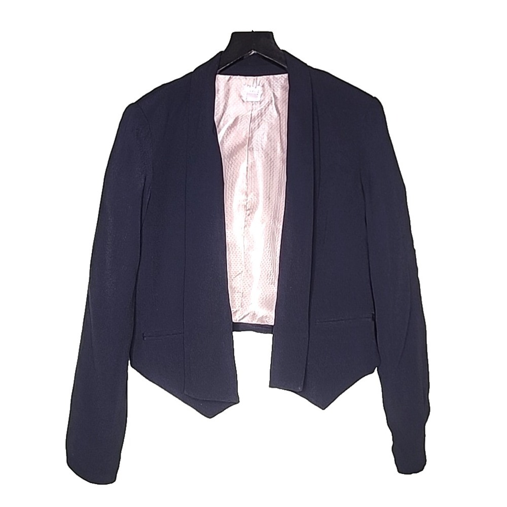 LC Lauren Conrad Black Open Front‎ Blazer Cropped Jacket Lined Office 10